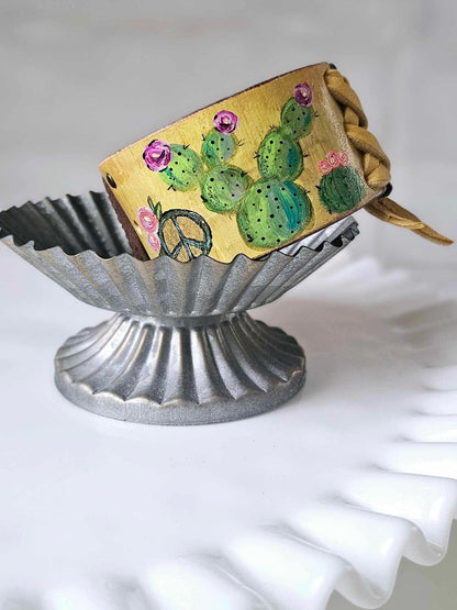 Cactus Design Boho Leather Cuff Bracelet