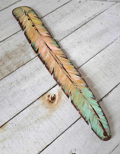 Colorful Feather Leather Cuff Bracelet