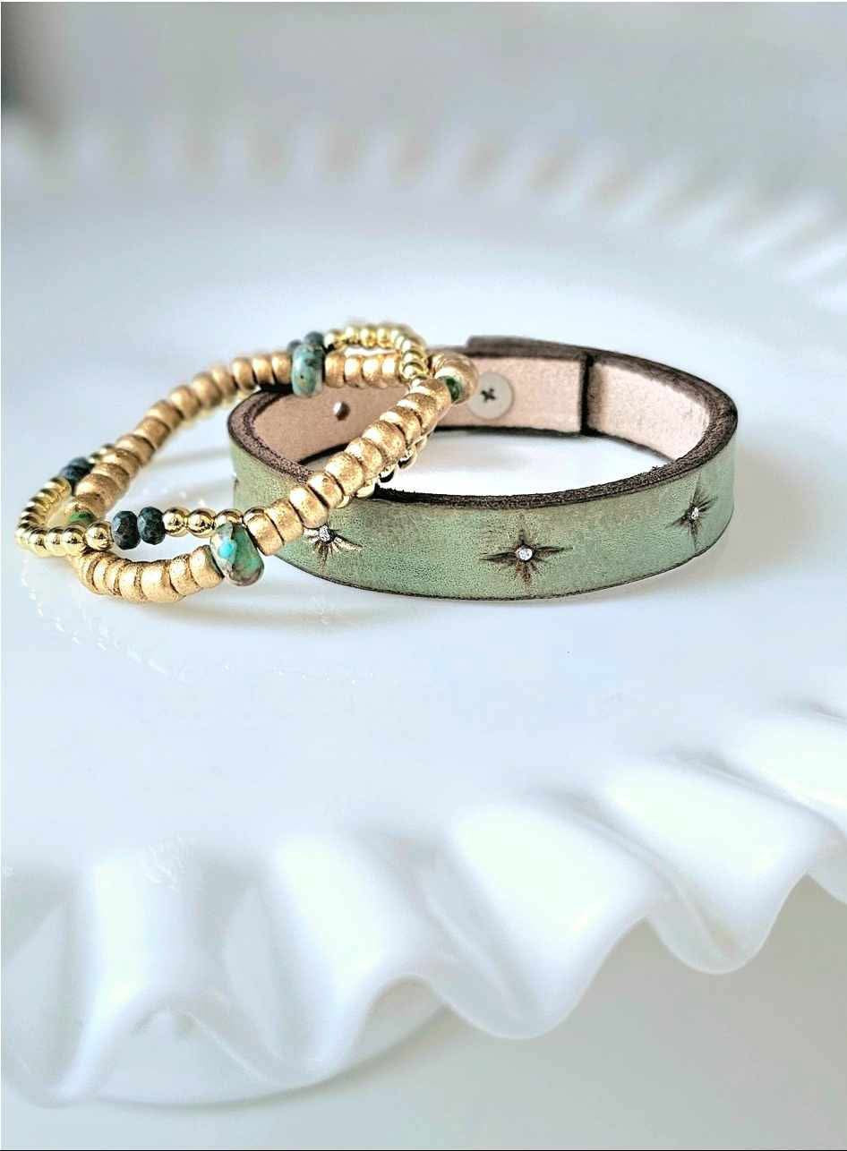 Thin Sage Green Leather Cuff Bracelet