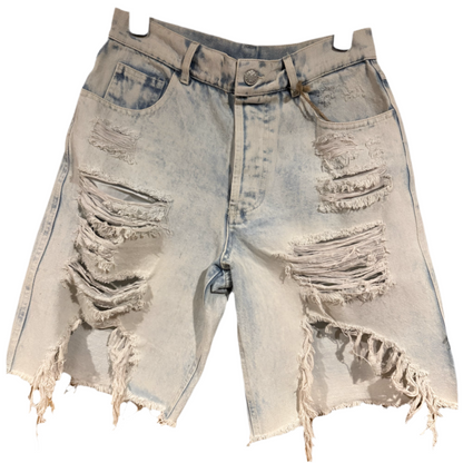Distressed Bleached Long Denim Shorts - Small