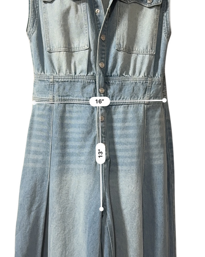 Denim Sleeveless Button-Up Wide Leg Jumpsuit