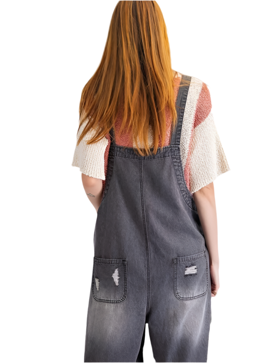 Easel Distressed Gray Denim Overall Shorts