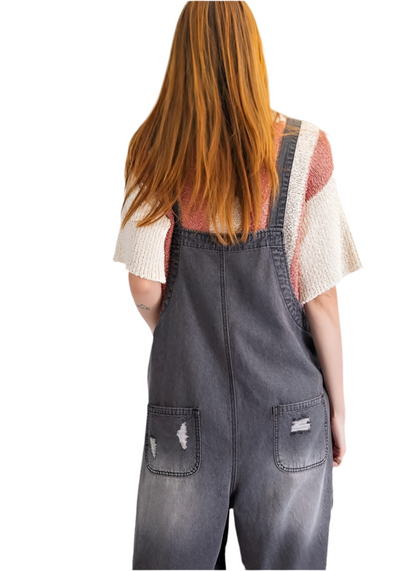 Easel Distressed Gray Denim Overall Shorts