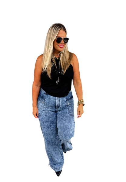 CHARLIE CINCH HEM WIDE LEG JEANS