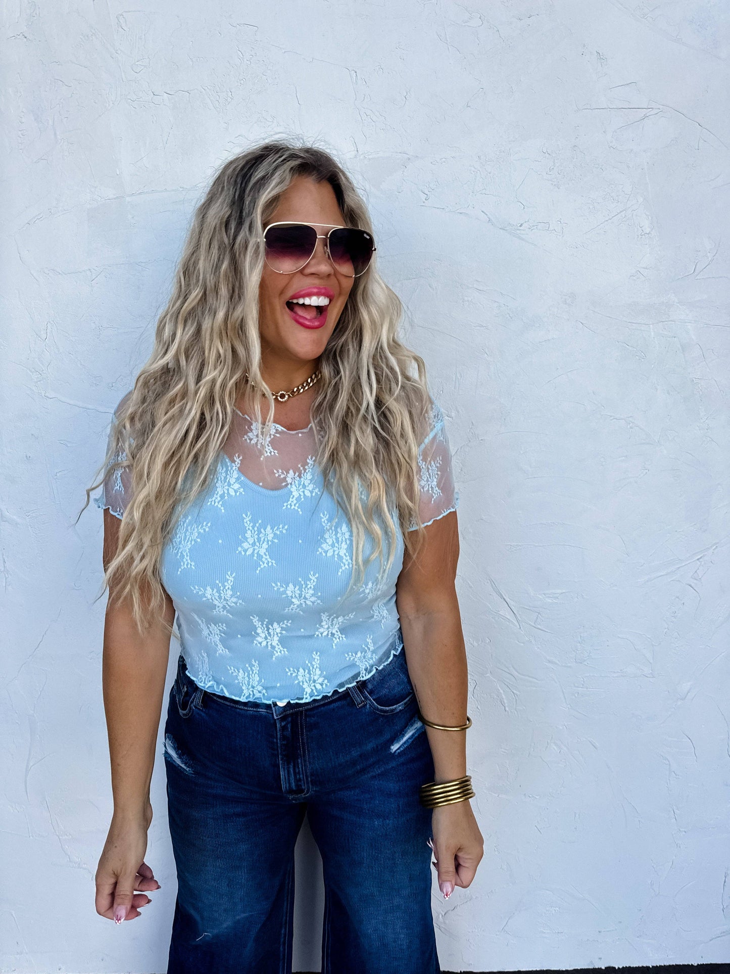 SHORT SLEEVE LACE TOP-Multiple Colors