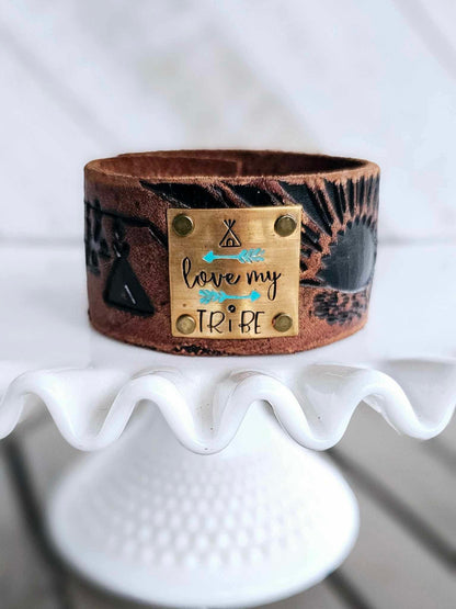I Love my Tribe Leather Cuff Bracelet
