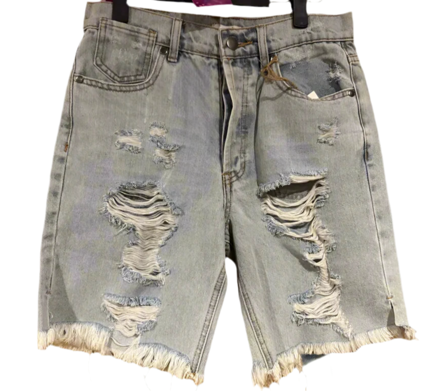 Easel Distressed Long Jean Shorts - Small