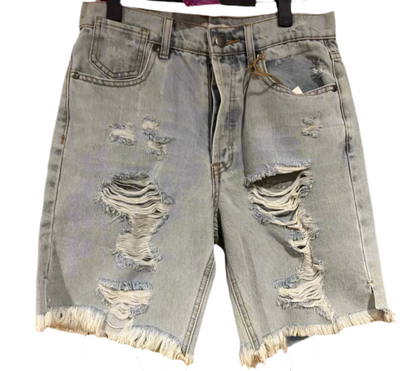Easel Distressed Long Jean Shorts - Small