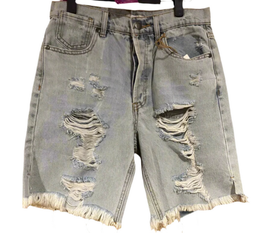 Easel Distressed Long Jean Shorts - Small