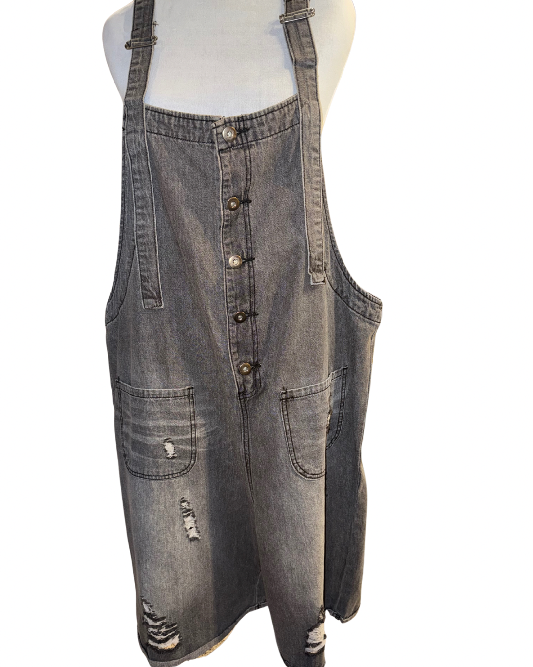 Easel Distressed Gray Denim Overall Shorts