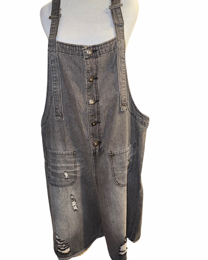 Easel Distressed Gray Denim Overall Shorts