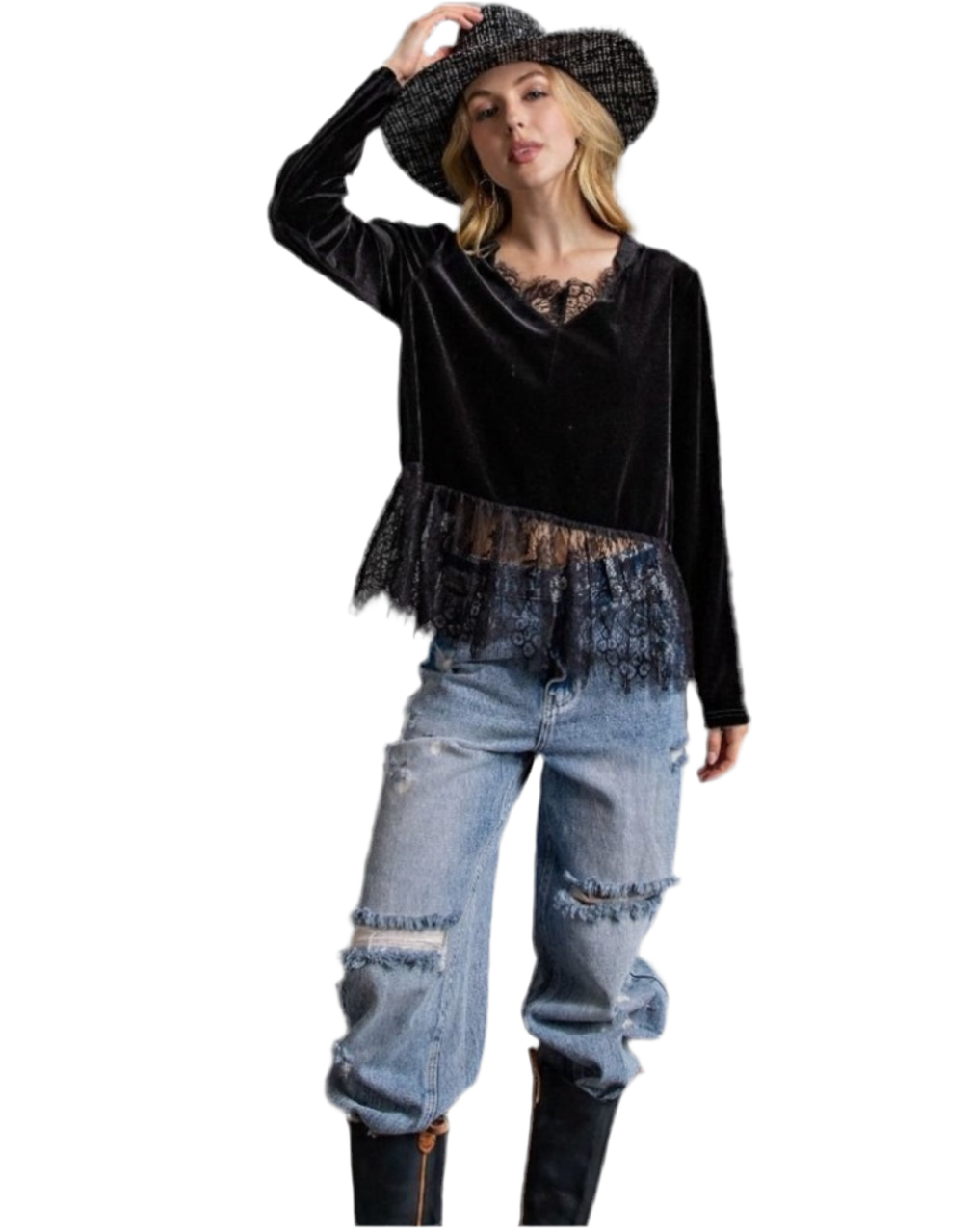 Elegant Velvet Lace Trim Blouse-Multiple Colors