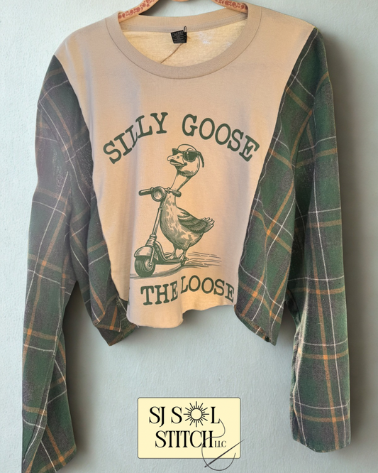Cropped Silly Goose On the Loose Upcycled Flannel Tee — SJ Original