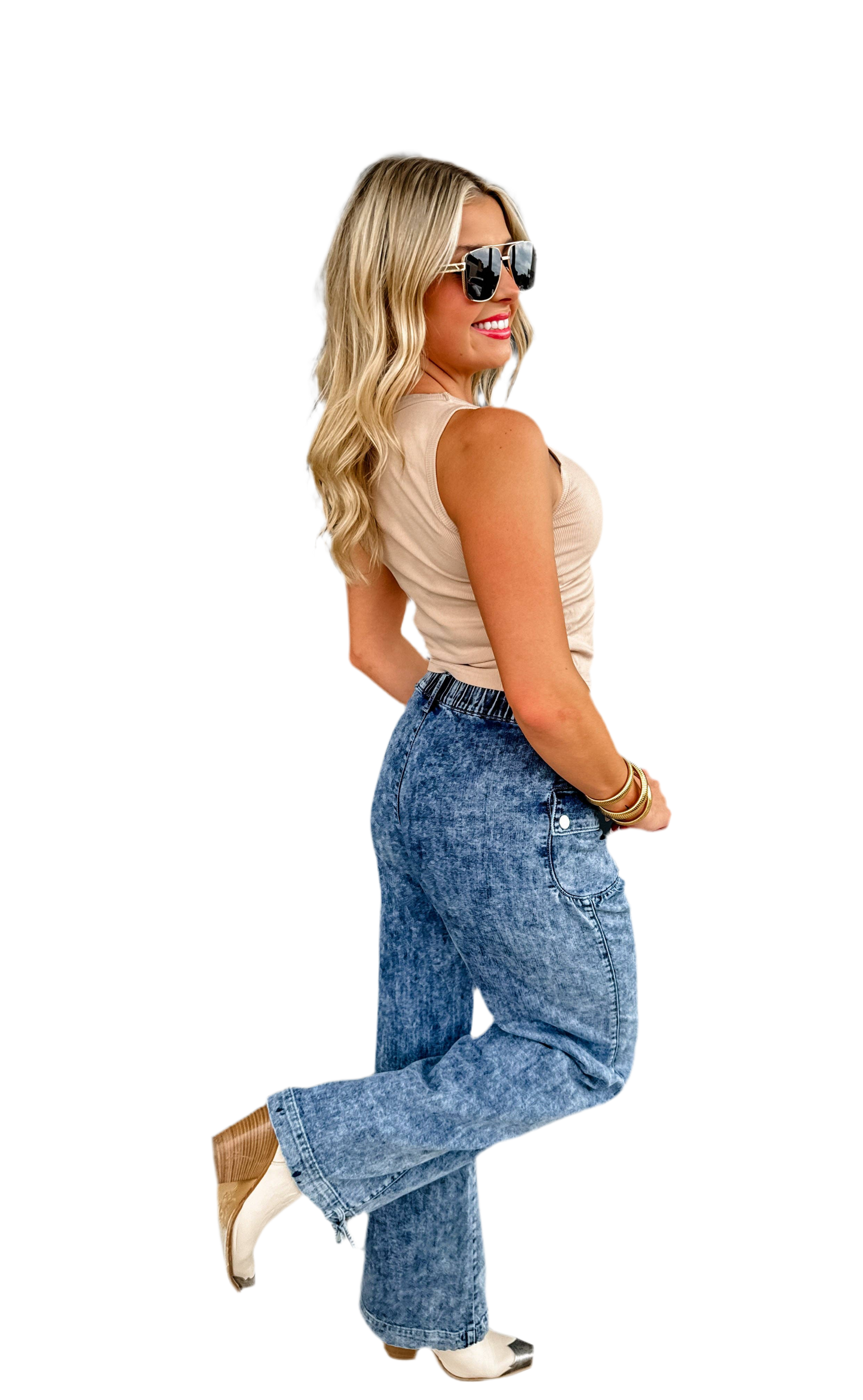 CHARLIE CINCH HEM WIDE LEG JEANS