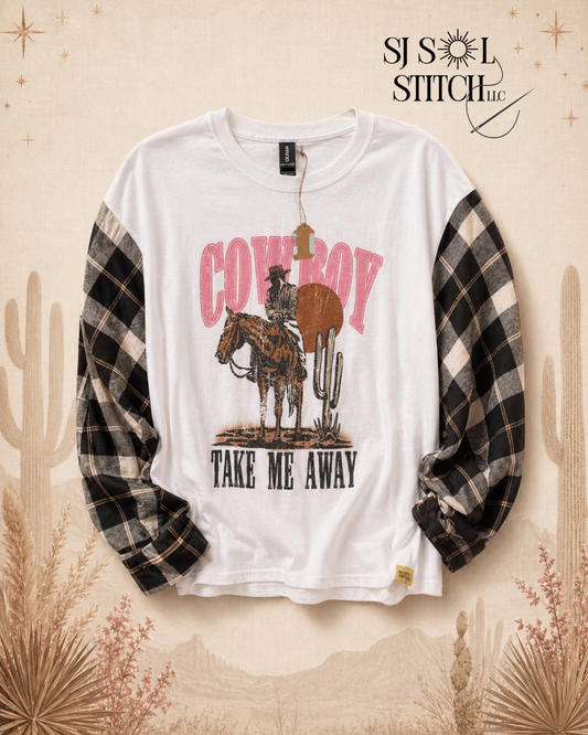 Cowboy Take Me Away Upcycled Flannel Tee — SJ Original