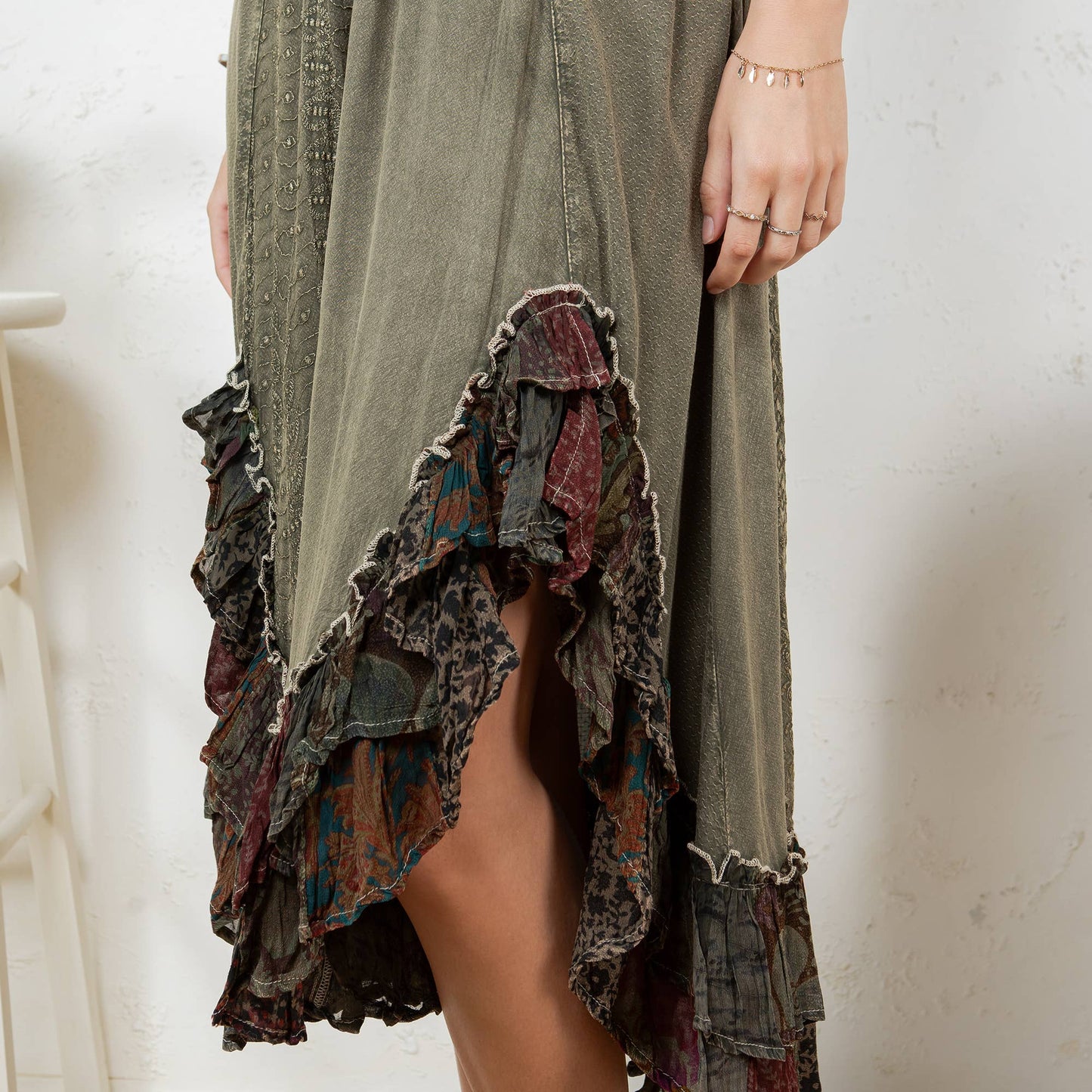 Sun-Kissed Patchwork: Smocked Bliss Boho Mid-Length Dress 