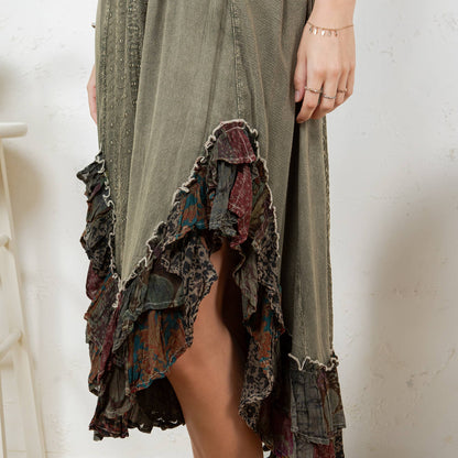 Sun-Kissed Patchwork: Smocked Bliss Boho Mid-Length Dress 