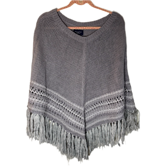 Preloved American Eagle Gray Knit Fringe Sweater Poncho