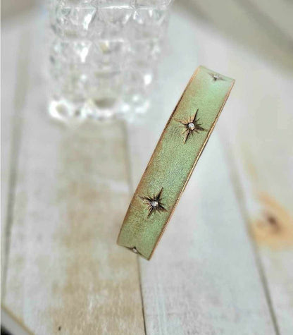 Thin Sage Green Leather Cuff Bracelet