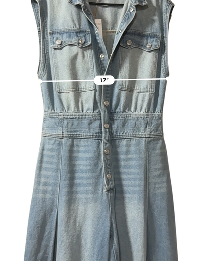 Denim Sleeveless Button-Up Wide Leg Jumpsuit