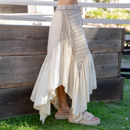 Boho Mixed Panel Drawstring Handkerchief Skirt