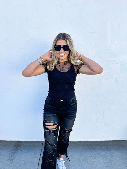 SHORT SLEEVE LACE TOP-Multiple Colors