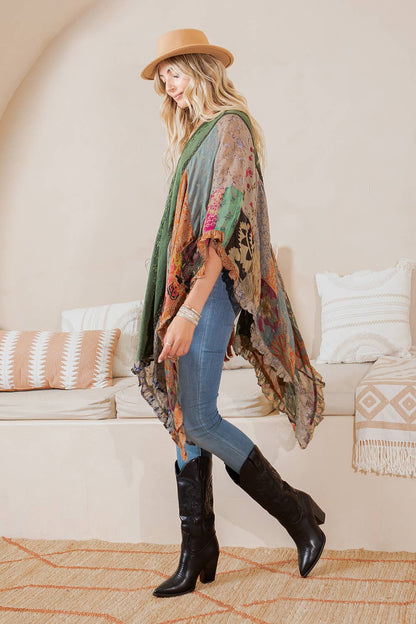 Natural Bohemian : Embroidered Colorblocked Shrug