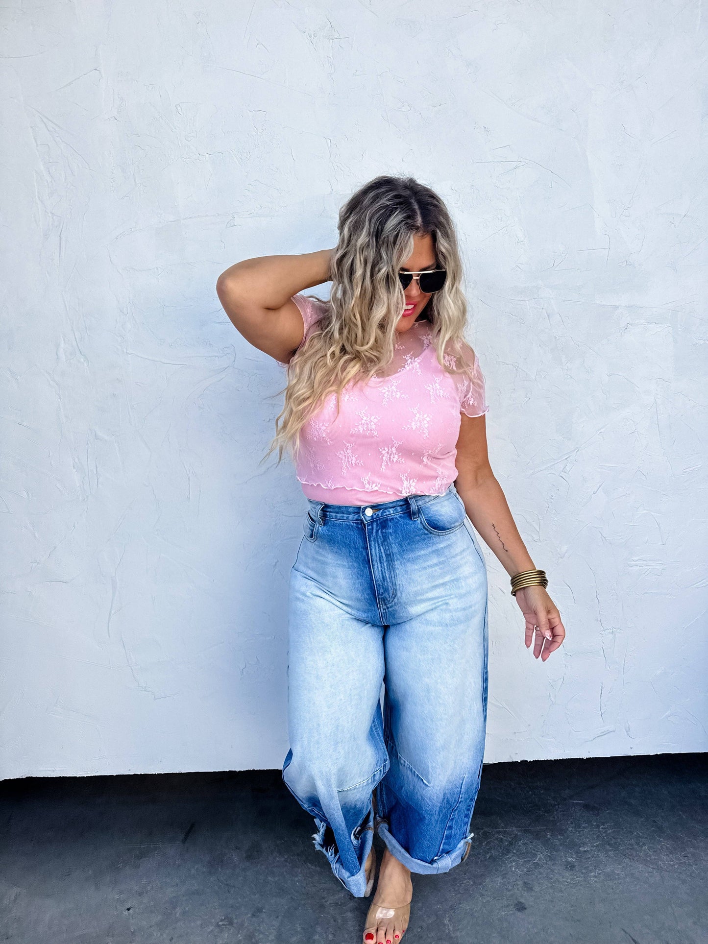 SHORT SLEEVE LACE TOP-Multiple Colors
