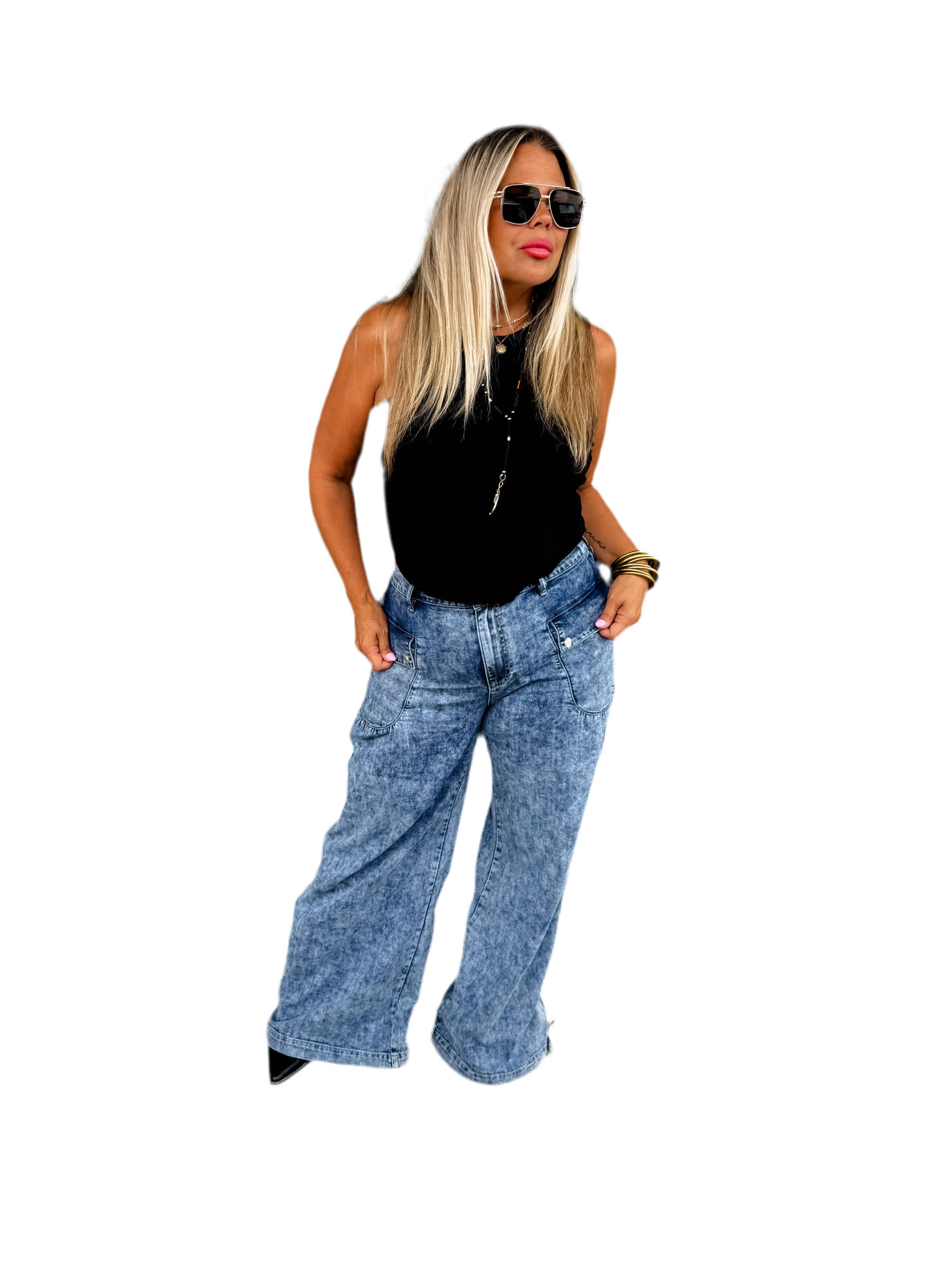 CHARLIE CINCH HEM WIDE LEG JEANS