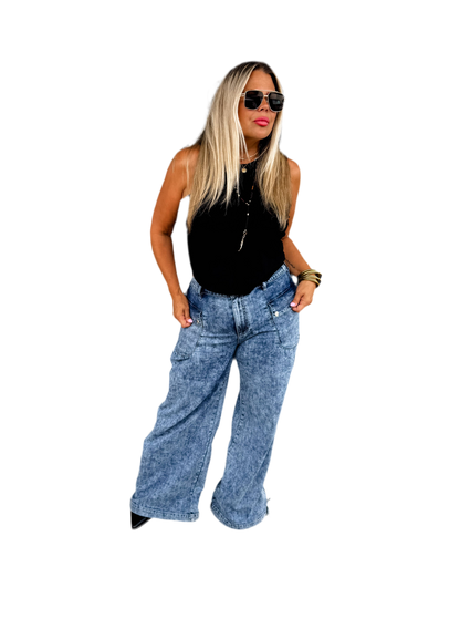 CHARLIE CINCH HEM WIDE LEG JEANS