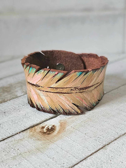 Colorful Feather Leather Cuff Bracelet