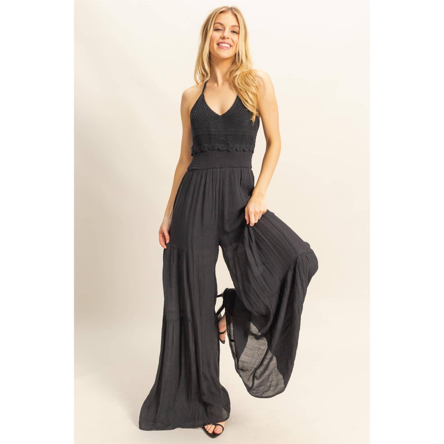 Halter Neck Crochet Wide Leg Jumpsuit (multiple colors)