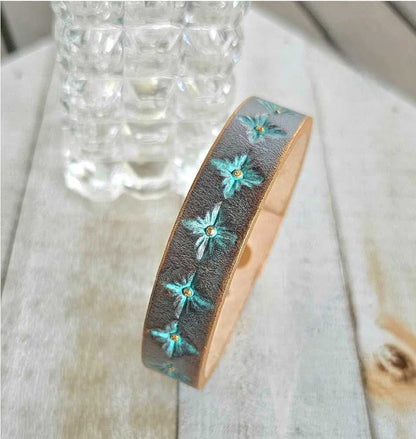 Thin Blue and Gray Leather Cuff Bracelet