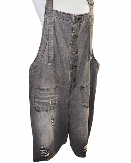 Easel Distressed Gray Denim Overall Shorts