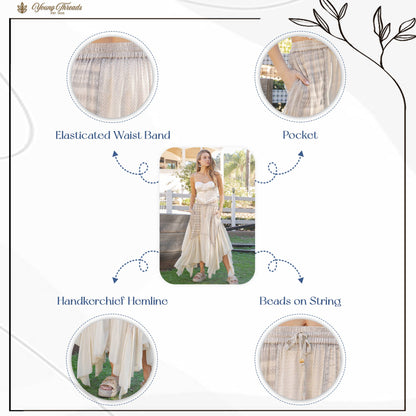 Boho Mixed Panel Drawstring Handkerchief Skirt
