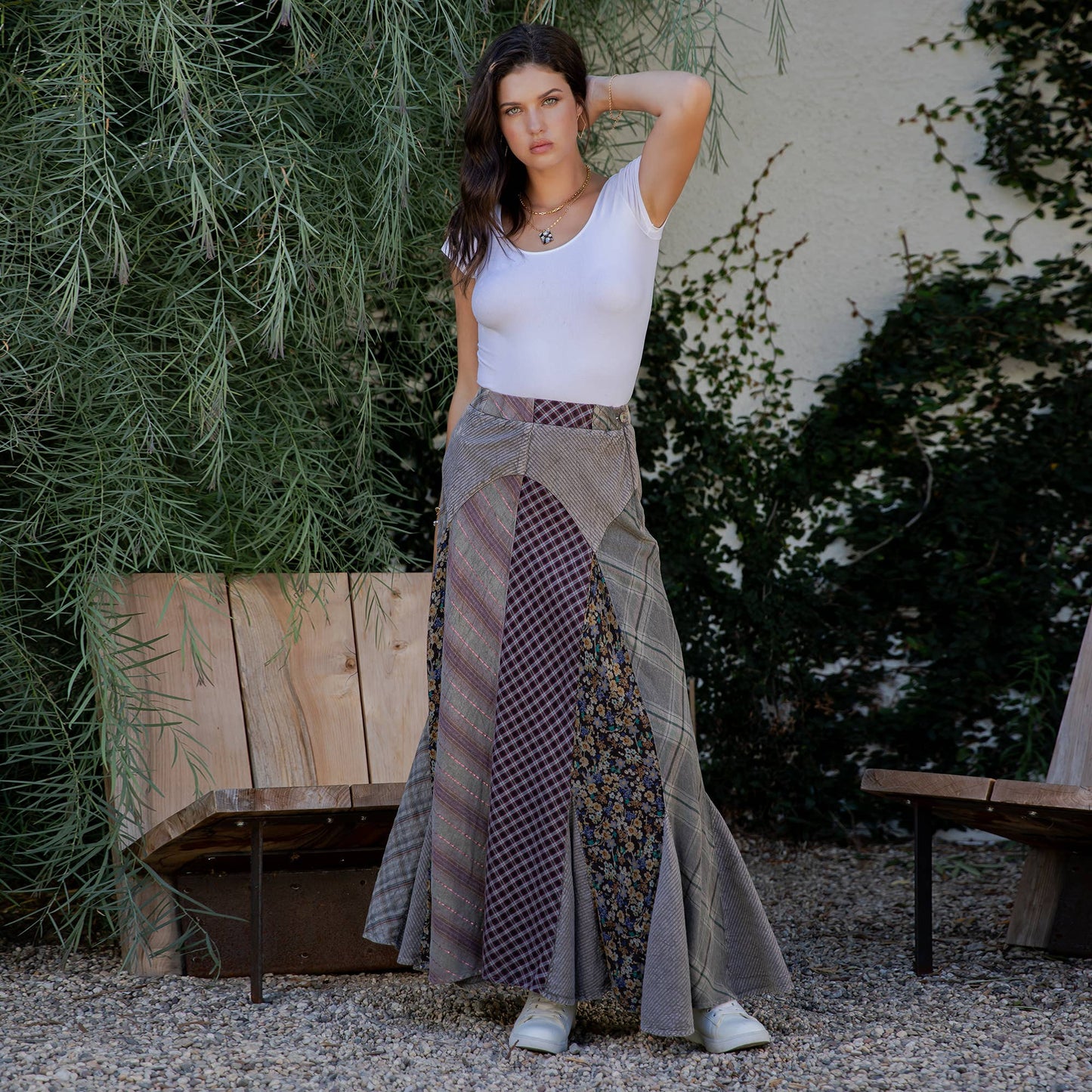 Boho Bias-Cut Prairie Maxi Skirt