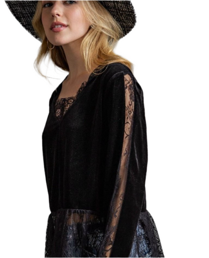 Elegant Velvet Lace Trim Blouse-Multiple Colors