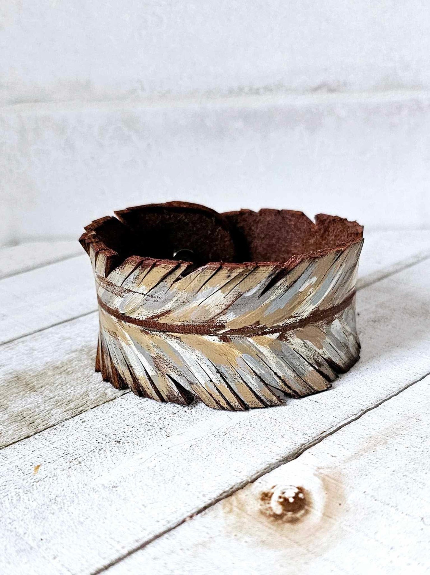 Neutral Feather Leather Cuff Bracelet