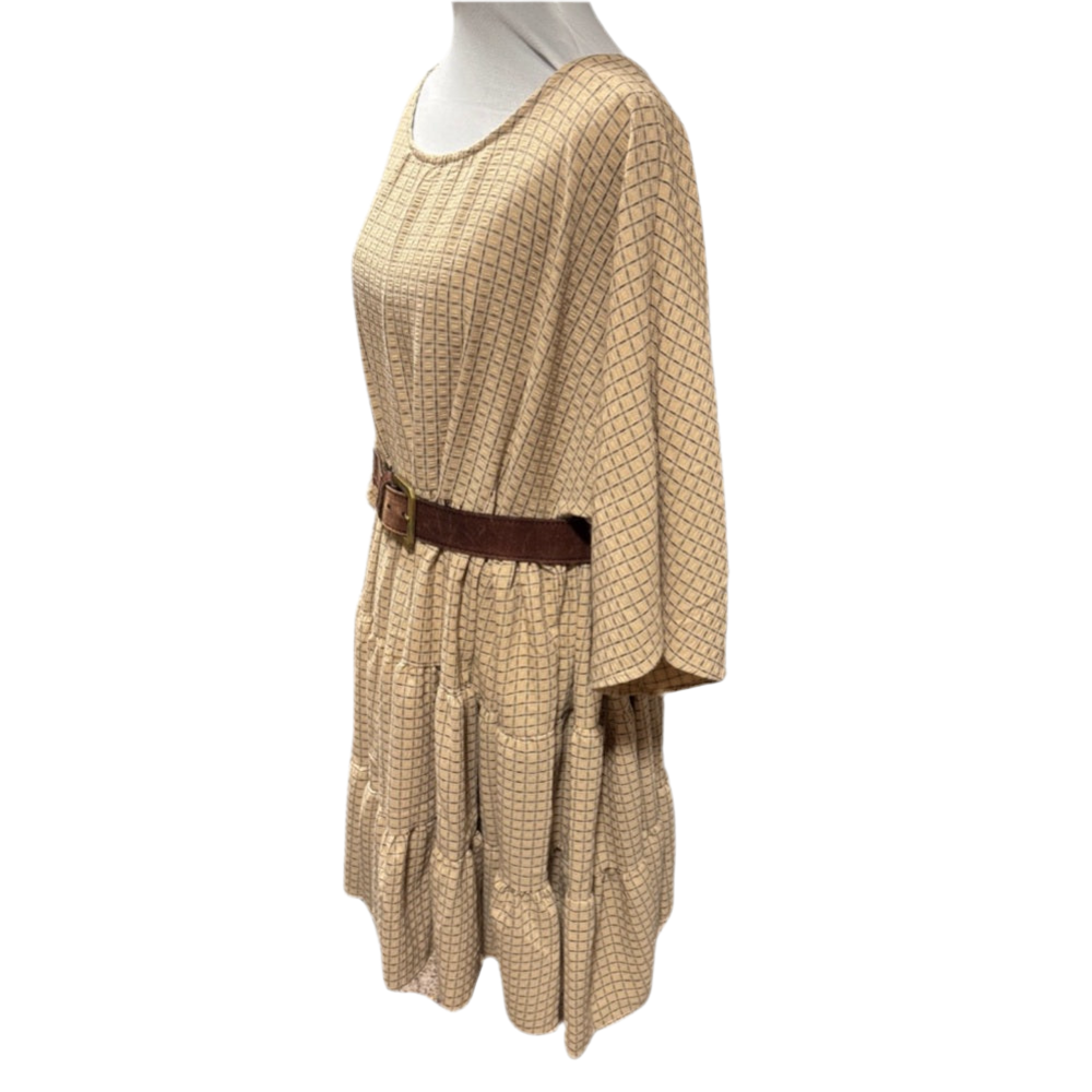 Tan Plaid Mid Dress women's XL-3XL