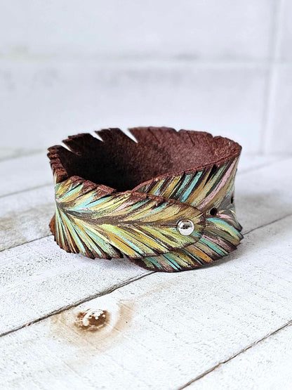 Colorful Feather Leather Cuff Bracelet