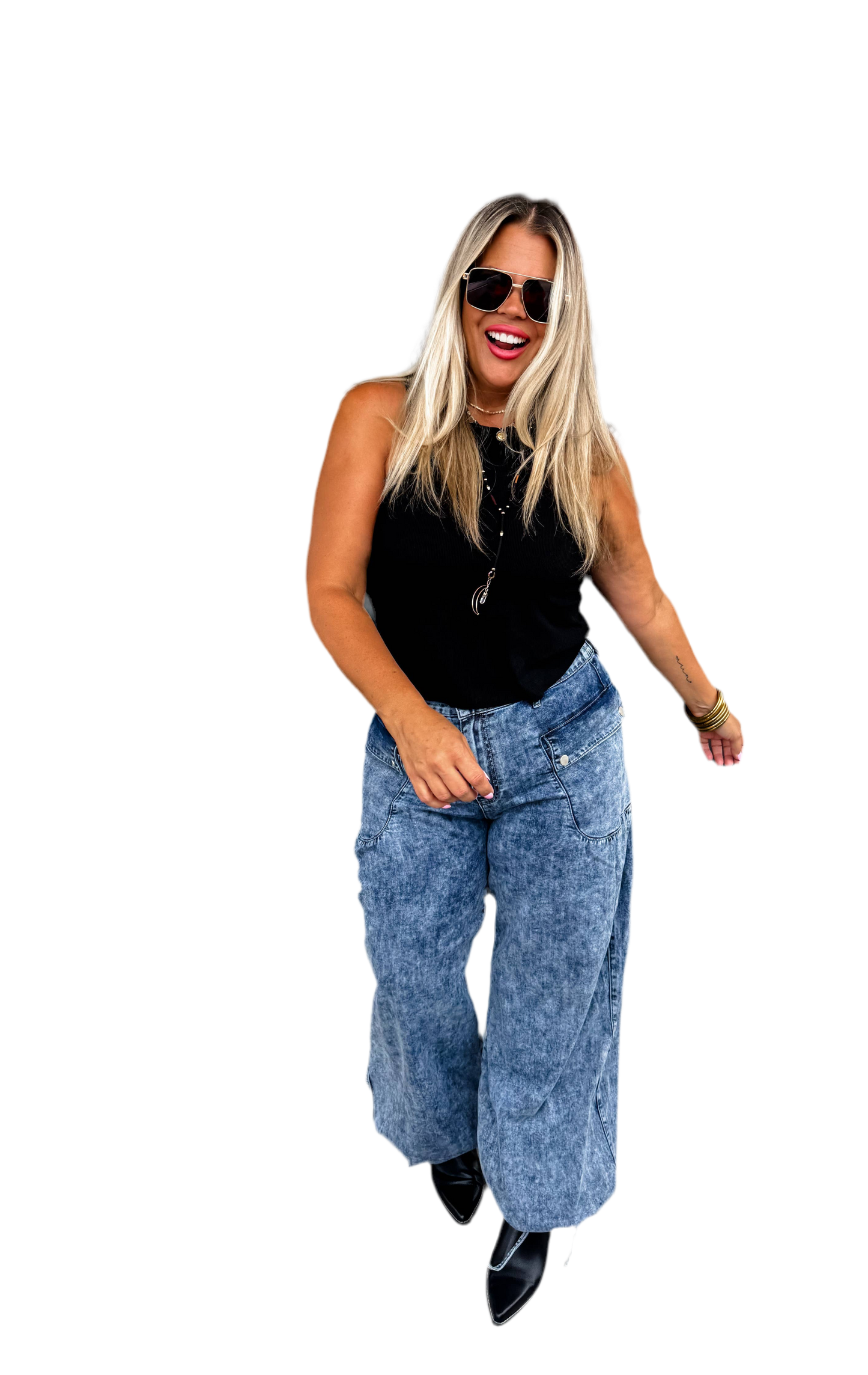 CHARLIE CINCH HEM WIDE LEG JEANS