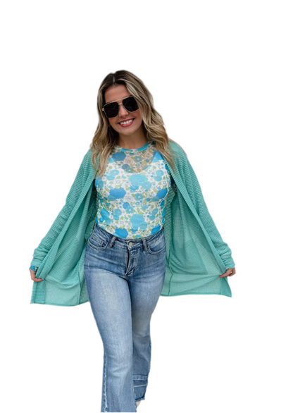 Floral Long Sleeve Mesh Top-Multiple Colors