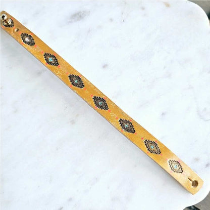 Thin Yellow Leather Cuff Bracelet