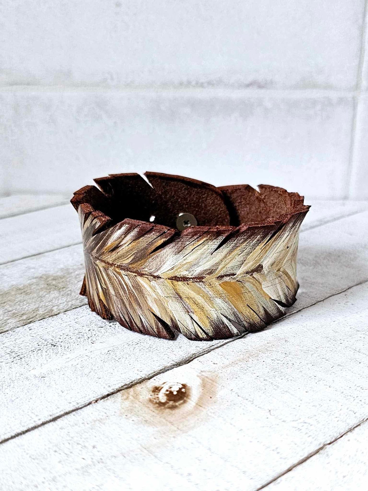 Ombre Feather Leather Cuff Bracelet