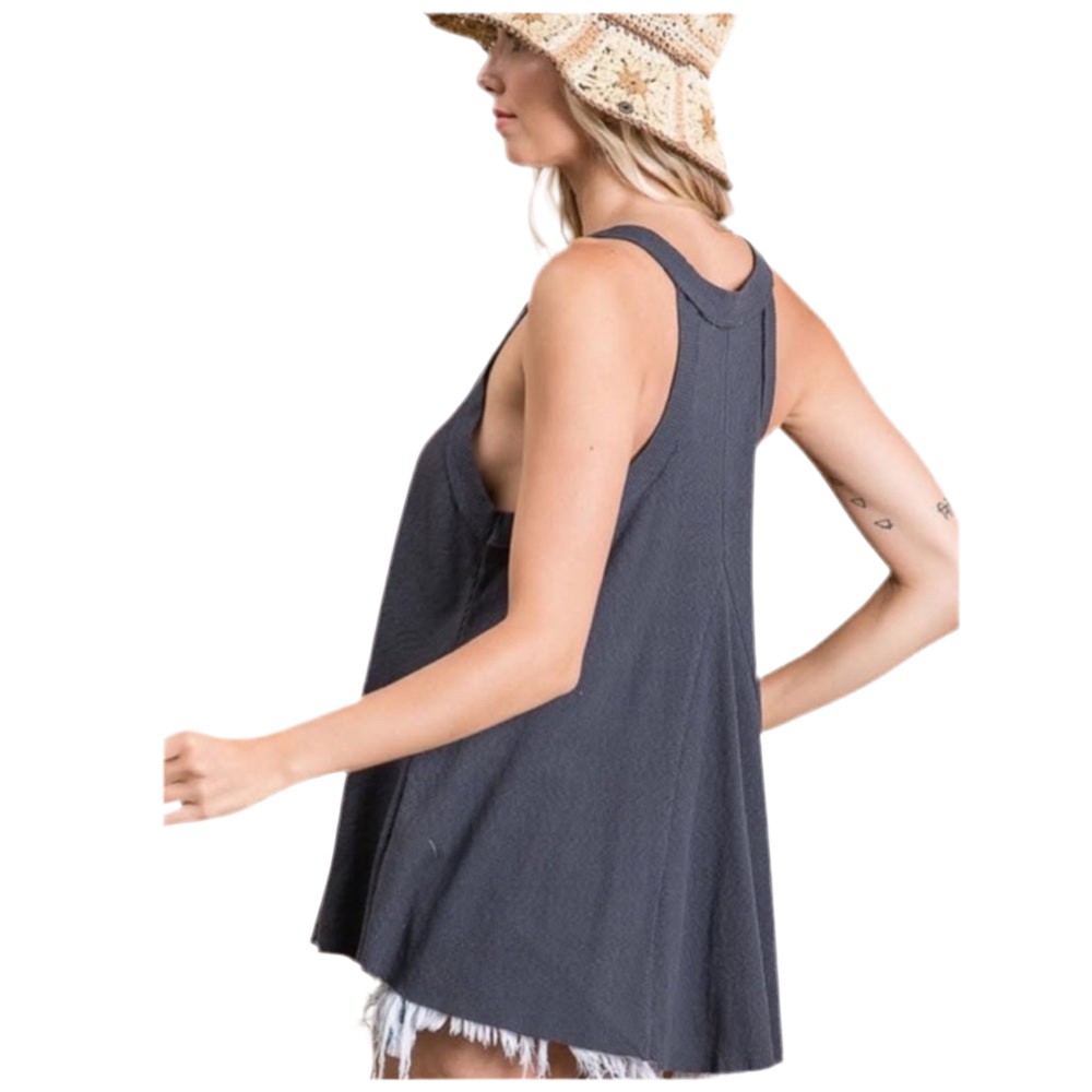 BUCKETLIST Blue Gray Flowy Tank Top