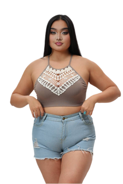 Crochet Lace High Neck Crop Top-Multiple Colors
