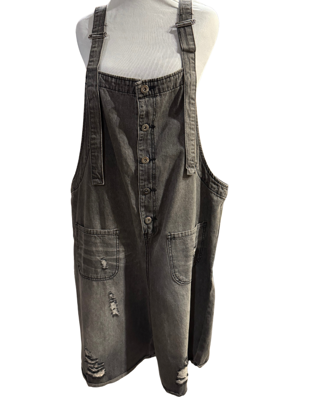 Easel Distressed Gray Denim Overall Shorts