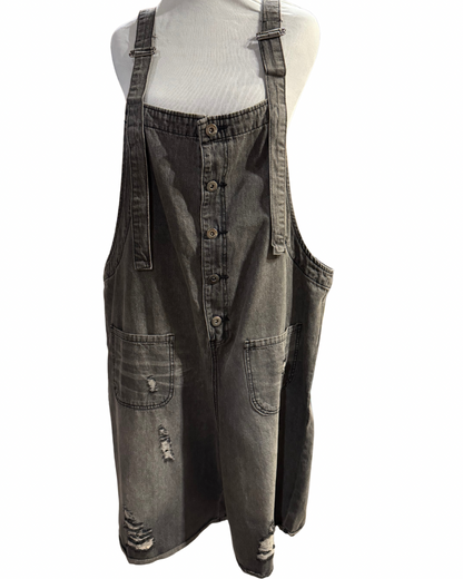 Easel Distressed Gray Denim Overall Shorts