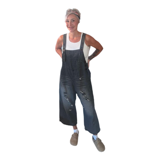Easel Cropped Oversized Overalls