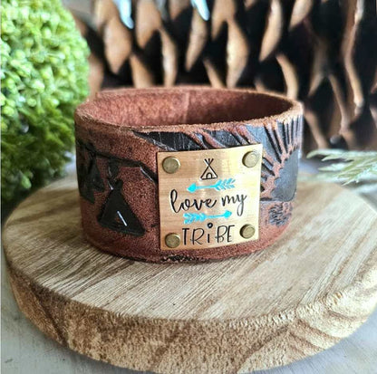 I Love my Tribe Leather Cuff Bracelet